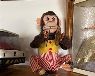 Here's a closeup of the Vintage Animated Toy Monkey in his striped pants and yellow vest - very cool!  