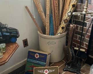 This 10-gallon Monmouth, IL Stoneware Crock "Measures up" to the standards with its 30+ Vintage Yard Sticks.  