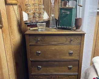 A matching Chest-of-Drawers can also be found in the same room.   Sitting on top is a fun Metal Butter Churn that still has it's original green paint.  
