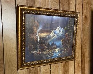 A Mountain Cabin Scene looks so peaceful and serene in this large print that is beautifully framed.  
