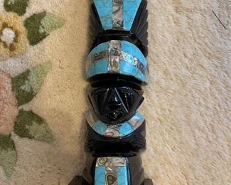 Exquisite Carven Onyx Tribal Figure decorated with Jade.  