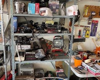 Vintage CB Radio Equipment, Lights, Gas Cans, Bumper Hitches, Wrenches and Screw Drivers galore!