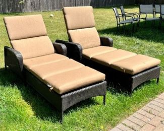 (2) Wicker Adjustable Lounge Chairs with Sunbrella Cushions