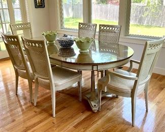 Pedestal Table - 82.5"l x 46"w x 29.5"h                                              (6) Caned Chairs
