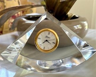 Vintage Moser Crystal Desk Clock Czech Republic Paperweight - 3.25"h