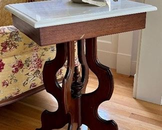 Vintage Eastlake Table with Marble Top - 16.25"l x 20"w x 28.5"h