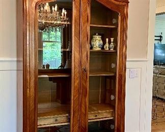 Antique European Wardrobe, Glass Front, Drawers and Extra Shelves- 45"l x 18.5"w x 97.5"h