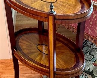 (2) Stuart Swan Oval 2 Tier Side Tables with Inlay - 22"l x 14"w x 30.25"h