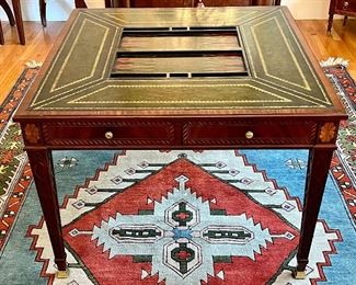Maitland-Smith Carved Mahogany Game Table with Inlays - 40"l x 40"w x 29.5"h