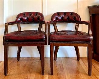 (2) Brights of Nettlebed Leather Armchairs with Nailhead Trim - 24"l x 18.5"w x 33"h