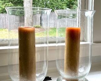 (2) Glass Hurricanes with Pillar Candles