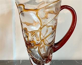 Art Glass Pitcher with Swirled Glass Design