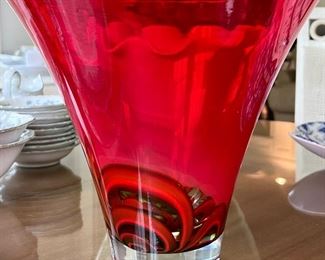 Evolution by Waterford Red Art Glass Vase - 9.5" x 8.75"