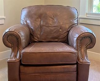Barcalounger Recliner, Brown Leather with Nailhead Trim