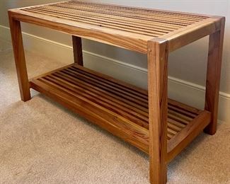 Small Slatted Wooden Bench