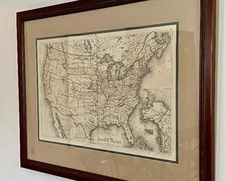 Framed 1874 U.S. Map