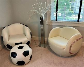 Leather Soccer Chair & Ottoman & Leather Baseball Chair