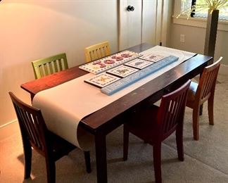 Children's Art Table with Paper Roll on one side and 5 chairs