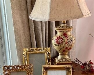 Frames & Pair of Hand Painted Lamps