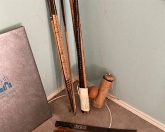 Handmade by Agurana Indians in Peru - Spears, bow and arrows, blow dart gun and darts, machete.