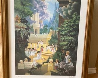 Signed and numbered edition print Precious Moments Hallelujah Square by Sam Butcher.