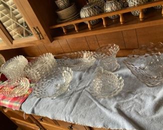 Two sets for 8 of  Fostoria American/Fosme.  Many extra serving pieces included.