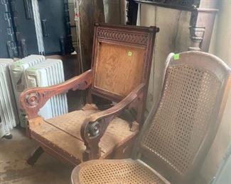 Nursing Chair, Victorian Chair in need of Upholstery, Carved 1850's Mirror Frame (Mahogany) 