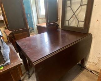 Drop leaf table and Leaded Glass Window