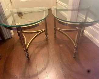 Pair of Brass Based Glass Top Side Tables