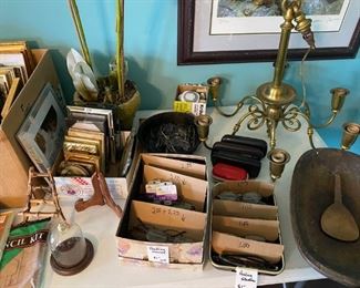 Hanging Brass Chandelier, Reading Glasses in various strengths