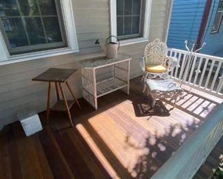 Milk Box, Plant Stand, Wicker Side Table, Chair and Foot Stool, Plant Stand, Watering Can