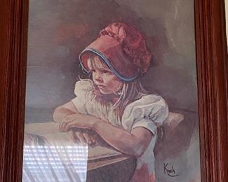 small girl print with bonnet 