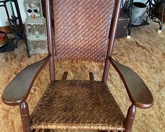 Fabulous Rush Seated Rocker with Maple arms and runners