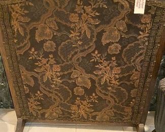 ANTIQUE JACQUARD AND METAL THREAD FIREPLACE SCREEN CIRCA 1880'S FROM GRATIOT BEACH COTTAGE 