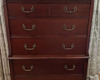 Vintage 1930's 5-drawer mahogany chest (original brass pulls) by Kindel Furniture Co., (Grand Rapids, MI).