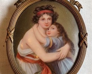 Antique French, artist-signed porcelain portrait, in period frame.