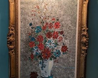 Another nicely framed (with gallery light) wonderful original floral still life oil on canvas, signed by Tel Aviv artist A. (Amos) Rabin (1950 - )