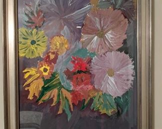 LOVE this nicely framed original, artist-signed floral pastel, by family friend, Papa Roy, dated 1974.
