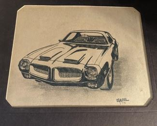 Artist-signed pencil drawing of a 1970 Pontiac Formula 400 - well done!