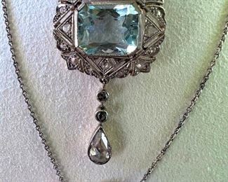 To Start our Sale off is a large Selection of Period Fine Jewelry, including Aqua/Diamonds/Sapphires/Rubies/Emeralds/Gold/Platinum /Silver + Fine Selection of Costume Jewelry   ~~~~ Please scroll down to our jewelry photos for much more + we are always adding up until the day of this Extravaganza Sale.  This Piece is a Fine Example of Edwardian Era Natural Aquamarine + Rose Cut Diamonds set in 18kt check out the Tear Drop Rose Cut Diamond at the bottom~~~~ Nice more to come!!!