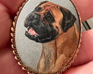 Item 12:  Antique Hand Painted & Signed Gold Filled Dog Pin/Pendant - 1.75":   $95