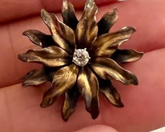 Item 13:  Antique 14K Gold & Mine Cut Diamond Pin - 1":  $225