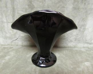 black glass fan vase