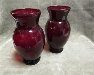 hocking glass royal ruby vases pr.
