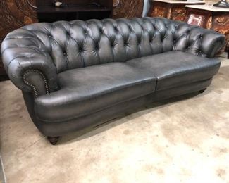 Tufted Grey Leather Sectional. Orlando Auction
