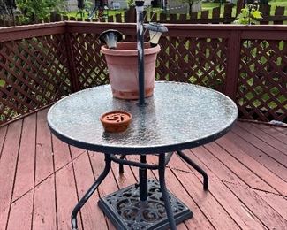 Outdoor table glass top, Cast Iron umbrella stand