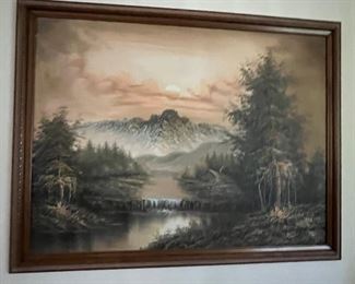 Oversized oil painting.  Mountain scenery.