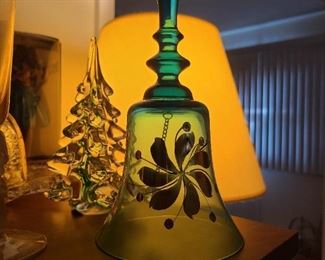 Green Blue Crystal Bell Mouth Blown made in Hungary 