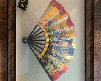 Vintage Japenese Framed Fan Wall Hanging