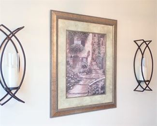 PAIR WALL SCONCE & WALL ART